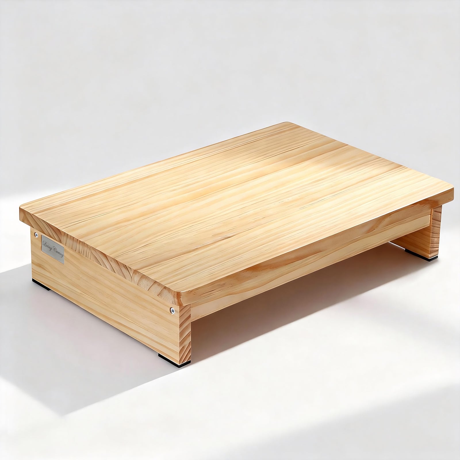 3.5-inch wooden half-step stool with a solid pinewood platform, reinforced side panels, and non-slip rubber feet on a white background.