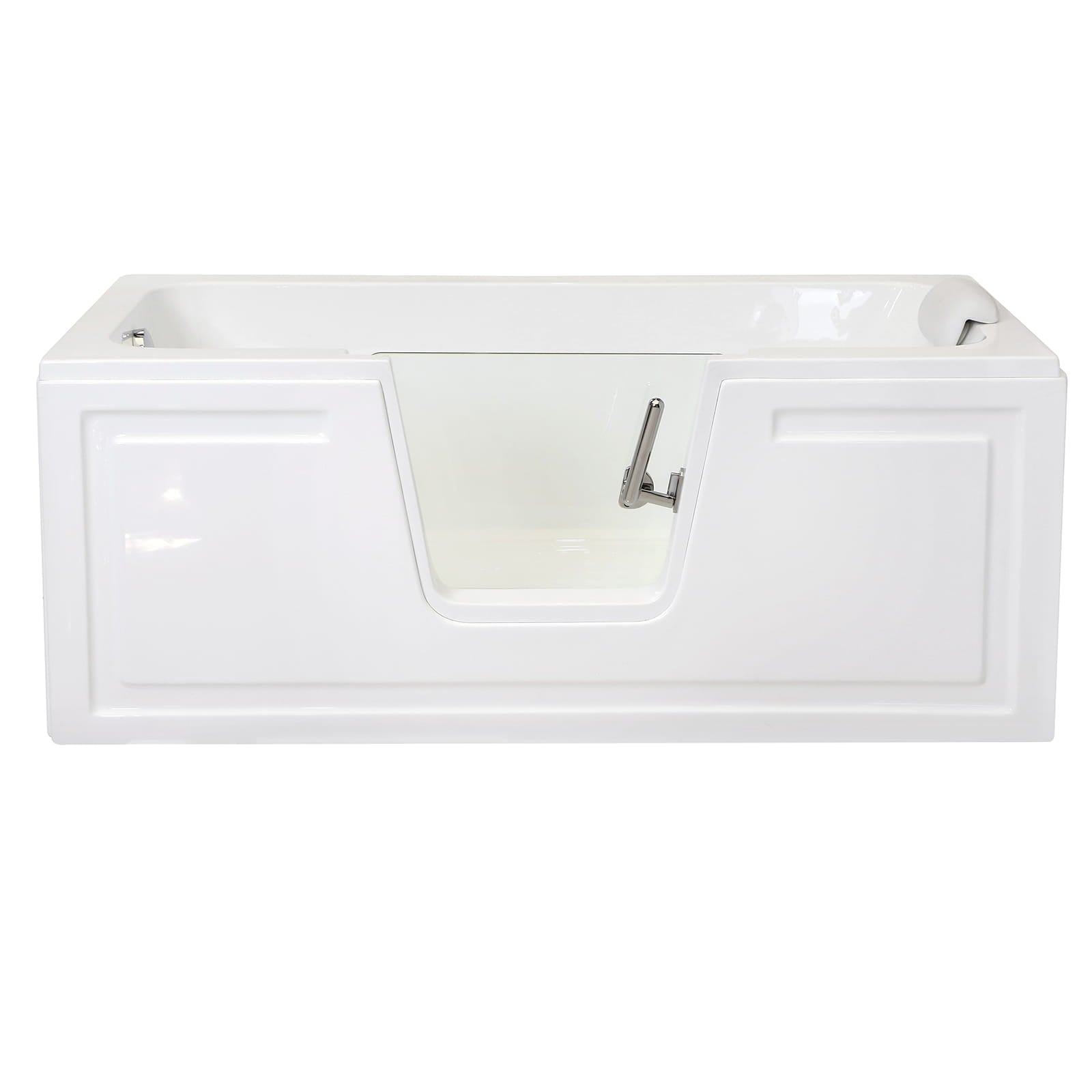 White 60 in. deep soaking walk-in bathtub with low-entry glass door and integrated seat
