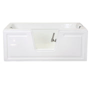 White 60 in. deep soaking walk-in bathtub with low-entry glass door and integrated seat