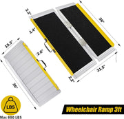 Dimension diagram of the 3-foot folding wheelchair ramp showing a 36 x 31.5 inch open size, 15.3-inch folded width, and stated 800 lb weight capacity.