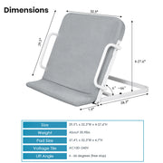 Dimension diagram of the electric lifting bed backrest showing a 29.5-inch backrest height, 32.3-inch width, 28.3-inch base depth, and 6–66 degree adjustment range.