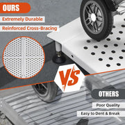 Reinforced carbon steel wheelchair ramp with cross-braced frame designed for durable wheelchair and mobility access