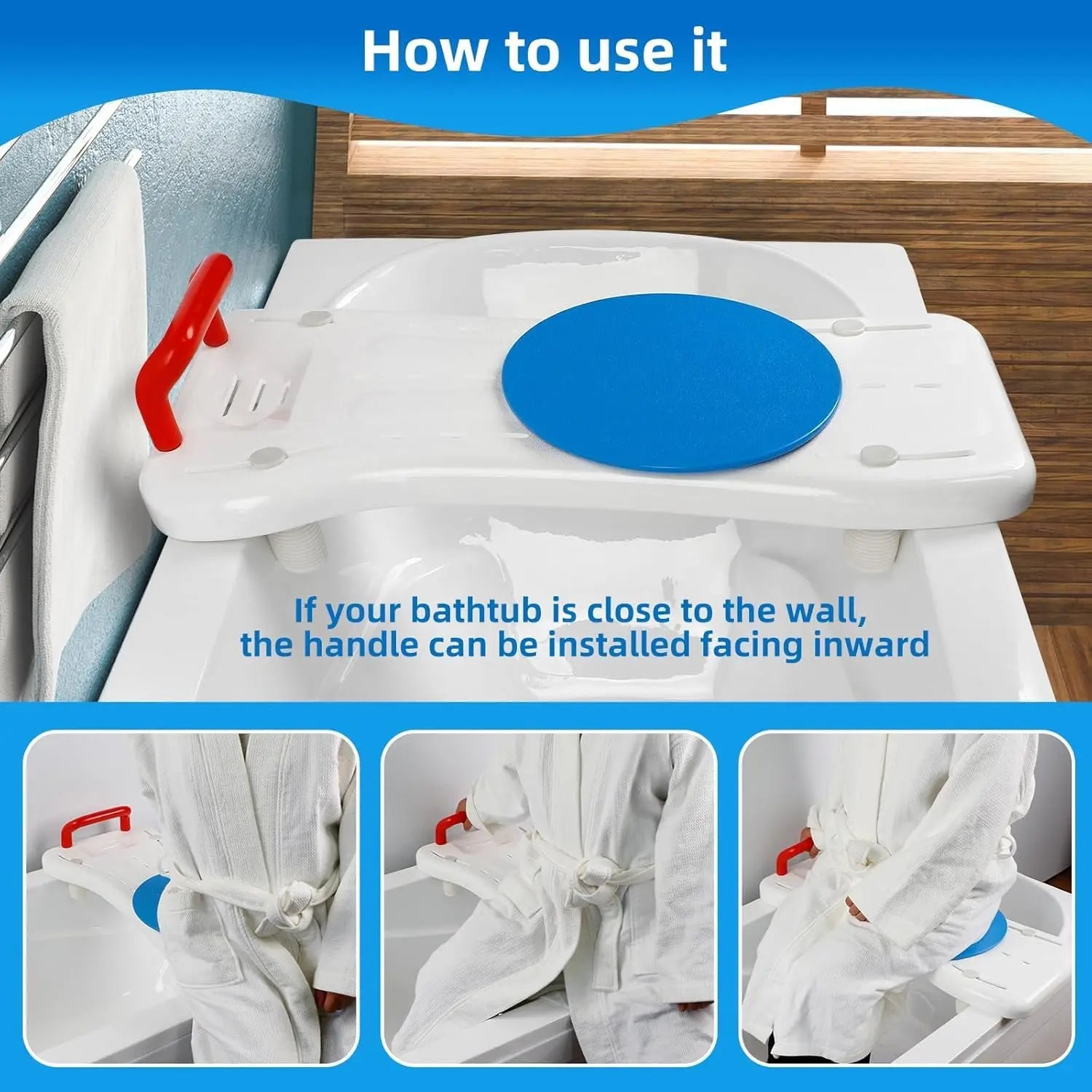 Instructions on how to use a bathtub safety seat with text and images showing installation.