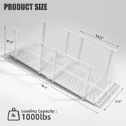 Dimension diagram of the extended wheelchair ramp with handrails, showing a 94.5-inch length, 31.5-inch width, 27.2-inch height, and stated 1000 lb loading capacity.