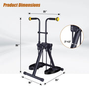 Dimension diagram of the folding arm and leg exerciser showing a 35-inch height, 19-inch base width, 23-inch depth, and 23-inch overall handle width.