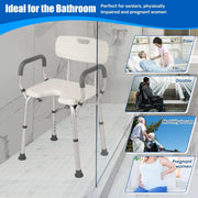 Adjustable shower chair with arms and back for seniors and people who need additional seated bathing support