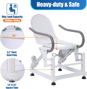 Heavy-duty electric toilet lift seat infographic showing the reinforced steel frame, 0.2-inch steel plate, 1.5-inch square tubing, and a stated 330 lb capacity.