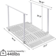 Dimension diagram of the 45.2-inch wheelchair ramp with handrails, showing a 31.5-inch width, 27.2-inch height, and stated 440 lb loading capacity.