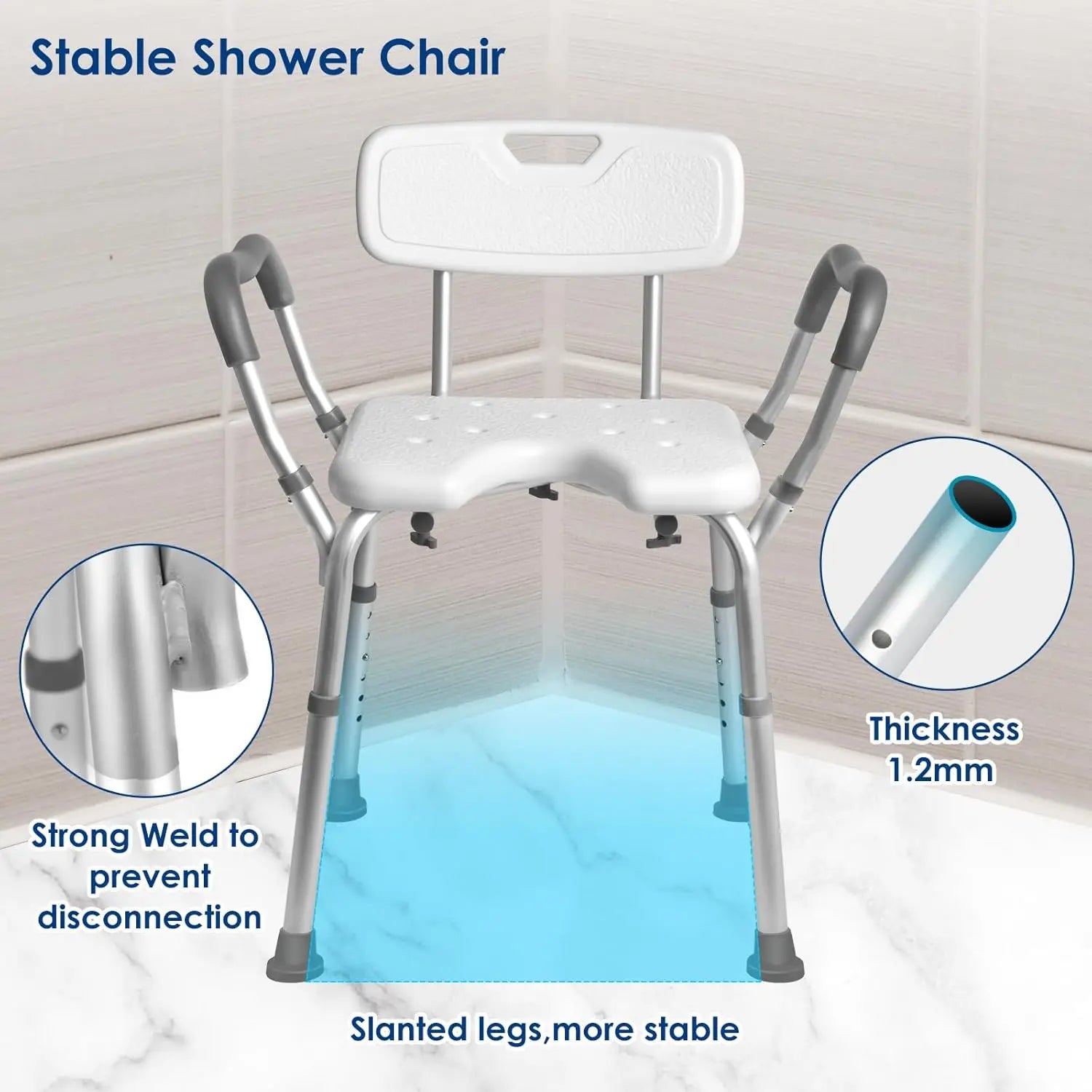Extra Wide Shower Chair,M-Shaped & Padded Armrests Shower Chair Bath Seat,Shower Chair with Arms and Back Heavy Duty 500lbs,Bariatric Shower Chair with Cutout Seat &Cold-Proof Pads,Tools-Free
