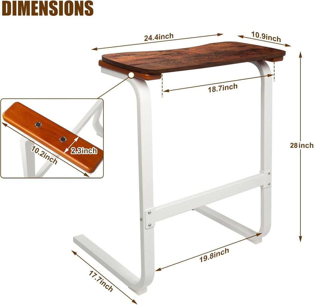 Dimension diagram of the sofa sit-to-stand assist with wooden tray table, showing a 24.4 x 10.9 inch tabletop, 28-inch overall height, and handle and base measurements.